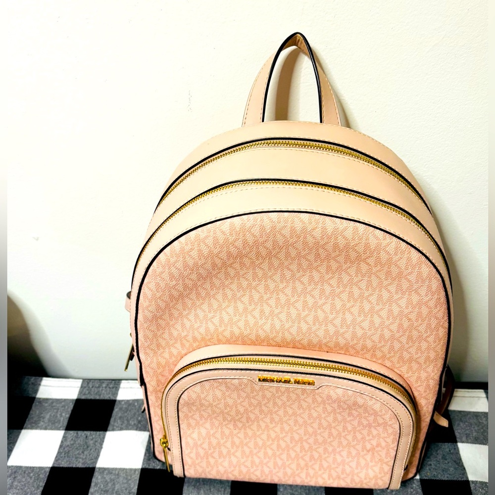 Michael Kors Womens Jaycee Logo Backpack (Dark Powder Blush) MK Signature - Picture 9 of 15